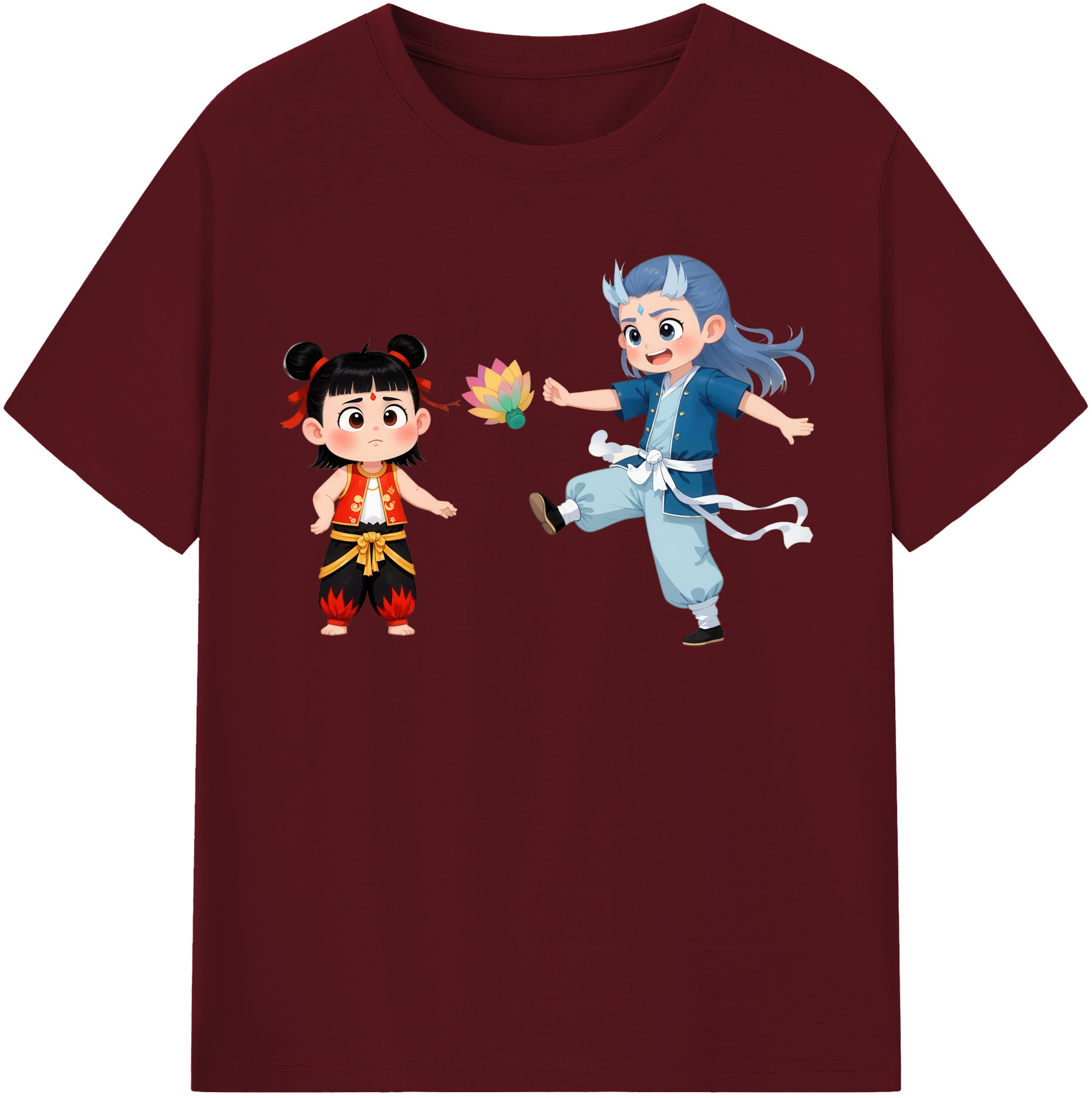 （画像用） Ne Zha 2 ナタ 魔童の大暴れ 綿100％半袖Tシャツ（フロントプリント）
